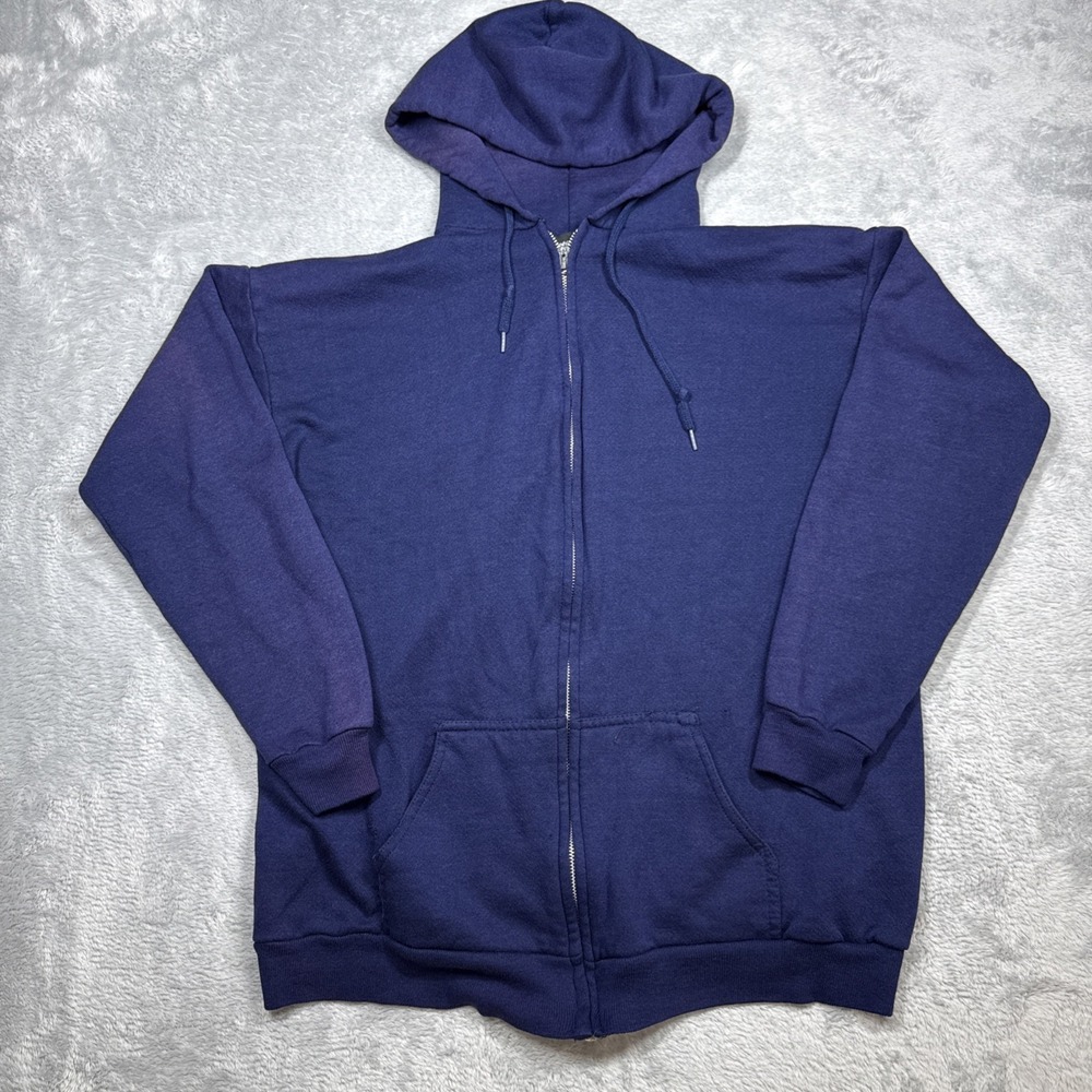 Vintage Tultex Full Zip Hoodie Men XL Blue Faded Distressed Holes USA